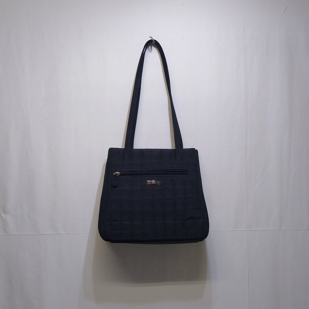 Liz Claiborne Quilted Black Tote Bag Double Straps Multiple Spacious Compartment